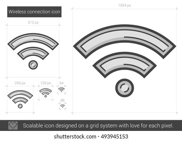 Wireless connection vector line icon isolated on white background. Wireless connection line icon for infographic, website or app. Scalable icon designed on a grid system.