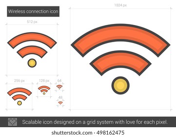 Wireless connection vector line icon isolated on white background. Wireless connection line icon for infographic, website or app. Scalable icon designed on a grid system.