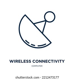 icono de conectividad inalámbrica de la colección de equipos. Conectividad inalámbrica lineal delgada, conexión, icono de contorno de Internet aislado en fondo blanco. Signo de conectividad inalámbrica de vector de línea, símbolo 