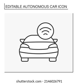 Wireless control line icon. Autopilot mode. Self-driving car controlled by wifi. Autonomous car concept. Isolated vector illustration. Editable stroke