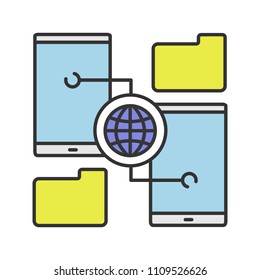 Wireless data transfer color icon. Content sharing. Isolated vector illustration