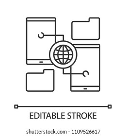 Wireless data transfer linear icon. Content sharing. Thin line illustration. Contour symbol. Vector isolated outline drawing. Editable stroke
