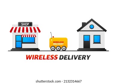 Wireless delivery service badge. Fast time delivery order with car on white background. Vector illustration