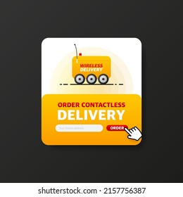 Tarjeta de servicio de entrega inalámbrica. Orden de entrega rápida con auto en fondo blanco. Ilustración del vector