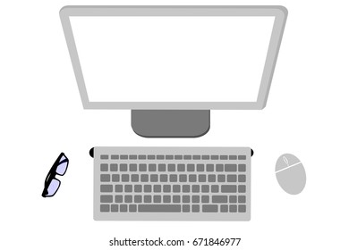 Wireless Desktop / Personal Computer and Eyeglass, View from Top