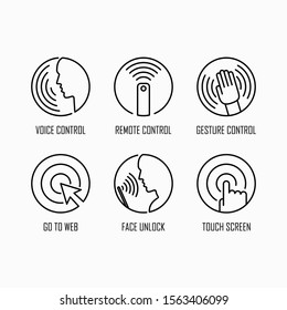 Wireless device control icon set simple flat style outline illustration