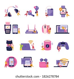 Wireless devices flat icons set with smartphone tablet laptop smart watches game controller earphones isolated vector illustration