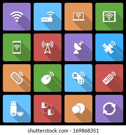 Wireless Devices Icons Set with Long Shadow