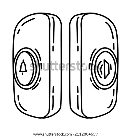 Wireless Door Bell Part of Electronic for Home Device Hand Drawn Icon Set Vector.