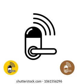 Wireless door lock icon. Smart home door symbol with radio wave lines.