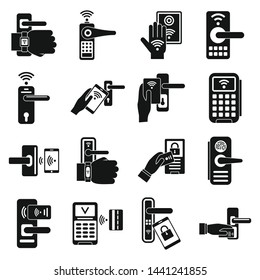 Wireless door lock icons set. Simple set of wireless door lock vector icons for web design on white background
