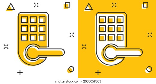 Wireless door lock sign icon in comic style. Smart home vector cartoon illustration on white isolated background. Remote system business concept splash effect.