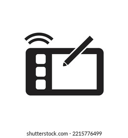 Wireless Drawing Tablet Icon. Wireless Tablet Symbol. Black And White Background Isolated Vector Design. Pen Tab Design Silhouette. For Markings On Packaging Boxes, Packaging Drawings, Application Des