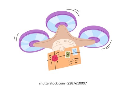 Wireless drone control deliver letters flat icon Express shipping. Vector illustration