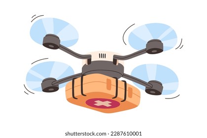 El control de drones inalámbrico proporciona medicamentos de envío rápido con icono plano. Ilustración del vector