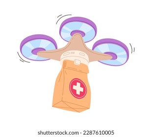 Wireless drone control deliver medicines flat icon Express shipping. Vector illustration