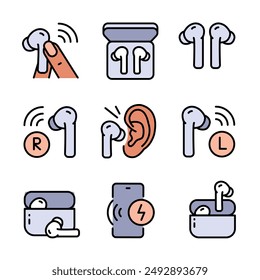 Conjunto de iconos de color de auriculares inalámbricos. Vector simple icono plano para el Diseño web aislado sobre fondo blanco.