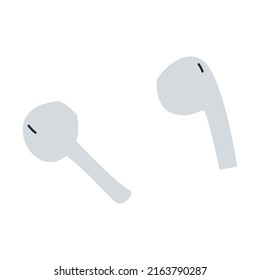 Auriculares inalámbricos Earbud, In-Ear. Doodle plano. Auriculares inalámbricos. Equipo de audio personal para podcasting, escuchando música. Simple ilustración vectorial plana aislada en fondo blanco.