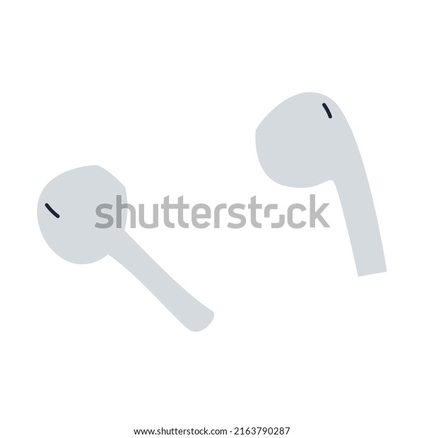 Wireless Earbud, In-Ear Headphones. Flat\
doodle. Wireless earphones. Personal audio equipment for\
podcasting, listening to music. Simple flat vector illustration\
isolated on white\
background.