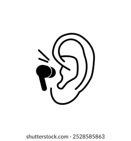 Wireless earbud outline icon. Vector line icon for web design isolated on white background.