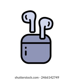 Wireless earbuds with charging case color icon. Vector flat sign for web design isolated on white background.