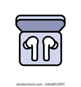 Wireless earbuds in charging case color icon. Vector flat sign for web design isolated on white background.