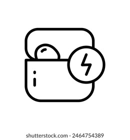 Wireless earbuds in charging case icon. Outline sign for web design. Simple line illustration. Contour symbol. Vector isolated outline drawing