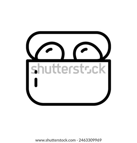 Wireless earbuds in charging case icon. Outline sign for web design. Simple line illustration. Contour symbol. Vector isolated outline drawing