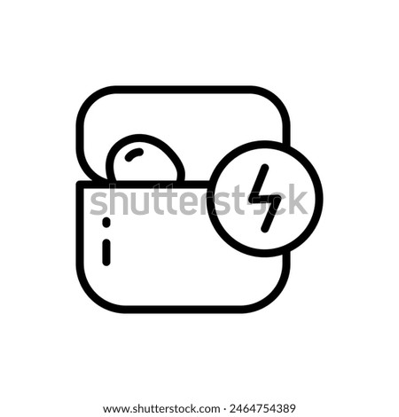 Wireless earbuds in charging case icon. Outline sign for web design. Simple line illustration. Contour symbol. Vector isolated outline drawing