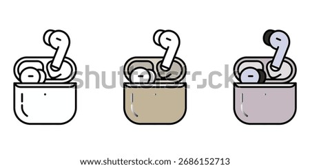 Wireless Earbuds and Charging Case Icon Set