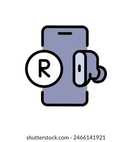 Wireless earbuds connect to smartphone color icon. Vector simple sign for web design isolated on white background.