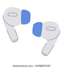 Auriculares inalámbricos. Auriculares inalámbricos. Tapones portátiles para los oídos. Dispositivo moderno, accesorio de audio para escuchar música. Teléfonos para los oídos, Pequeños capullos. Ilustración vectorial plana aislada sobre fondo blanco.