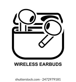 Wireless earbuds icon.  Wireless earbuds with case isolated on background vector illustration.
