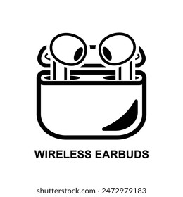 Icono de auriculares inalámbricos.  Audífonos inalámbricos con caja aislada en la Ilustración vectorial de fondo.