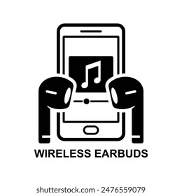 Wireless earbuds icon.  Wireless earbuds with case isolated on background vector illustration.