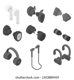Wireless Earbuds icons set. Isometric set of Wireless Earbuds vector icons for web design isolated on white background