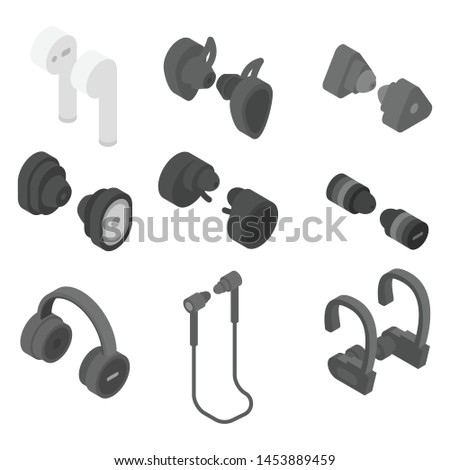 Wireless Earbuds icons set. Isometric set of Wireless Earbuds vector icons for web design isolated on white background