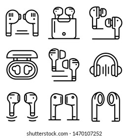 Wireless Earbuds icons set. Outline set of Wireless Earbuds vector icons for web design isolated on white background