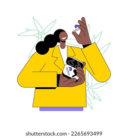 Wireless earbuds isolated cartoon vector illustrations. Woman listening to music using wireless headphones, smartphone accessories, mobile technology, wireless earbuds vector cartoon.