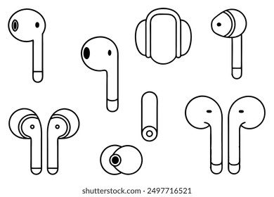 Wireless Earbuds Line Art Stylish Illustration for Advanced Sound Technology