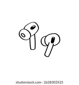 Wireless earbuds with pattern for modern audio and streaming design. Simple hand drawn illustration of wireless earbuds in doodle style. Perfect for music streaming or tech themed visuals.