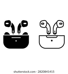 Wireless earbuds set in charging case with white background