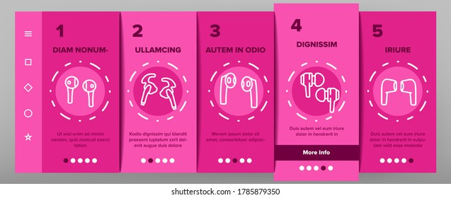 Wireless Earbuds Stereo Device Onboarding Mobile App Page Screen Vector. Of Airpods Wireless Headphones Gadget For Listen Music And Hands Free Tool Illustrations