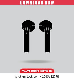 Wireless Earphone . Black. Flat Icon Vector isolated design. Grey Background