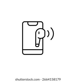 Drahtloser Ohrhörer mit Smartphone Outline Design Element Vektor verbunden