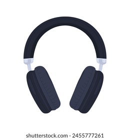 Auricular inalámbrico, equipo industrial en estilo plano. Auriculares Acústicas, equipo de audio para escuchar música aislado. Auriculares inalámbricos, dispositivo electrónico, accesorio. Ilustración vectorial coloreada