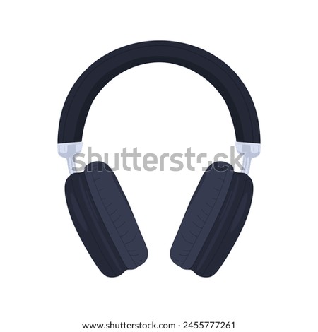 Wireless earphone, industrial equipment in flat style. Acoustic headphones, audio equipment for music listening isolated. Cordless earphones, electronic Device, accessory. Colored vector illustration