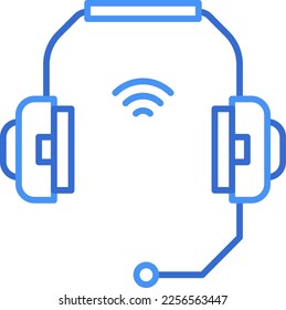 Wireless earphone technology icon with blue duotone style. Computing, diagram, download, file, folder, graph, laptop . Vector illustration