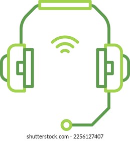 Wireless earphone technology icon with green duotone style. Computing, diagram, download, file, folder, graph, laptop . Vector illustration