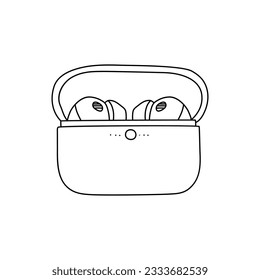 Wireless earphone vector line illustration.  Doodle style wireless earphone icon. Vector isolated objects on a white background